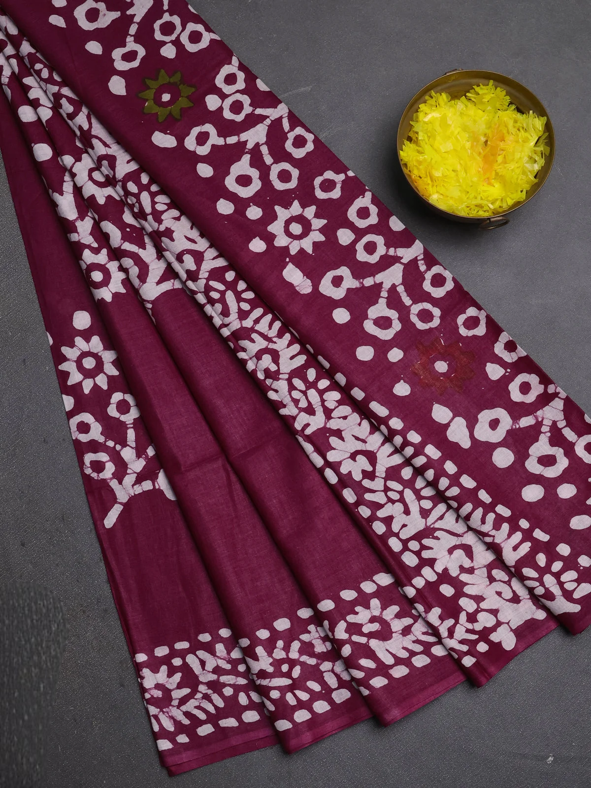 Batik Cotton Saree - Wine